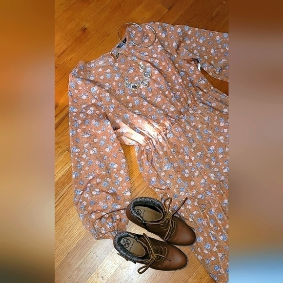 Shein Curve Floral Print Lanter Sleeve Ruffle Hem Dress - Picture 7 of 11